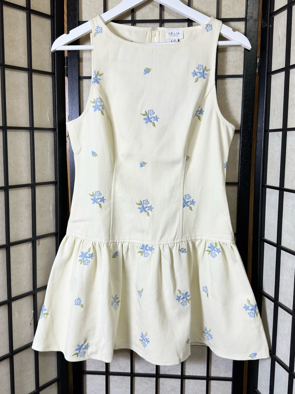 LE LIS Cream Floral Embroidered Mini Dress